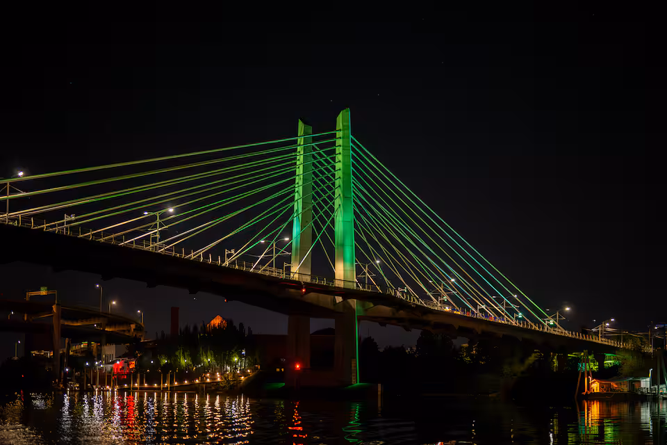 Portland bridges lit up at night for Christmas ships parade